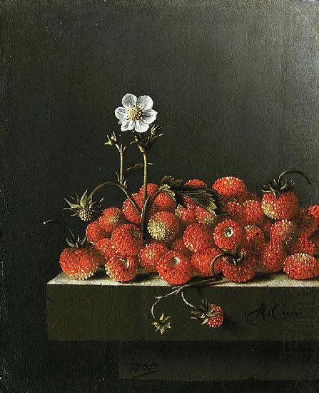 Still life with wild strawberries., Adriaen Coorte